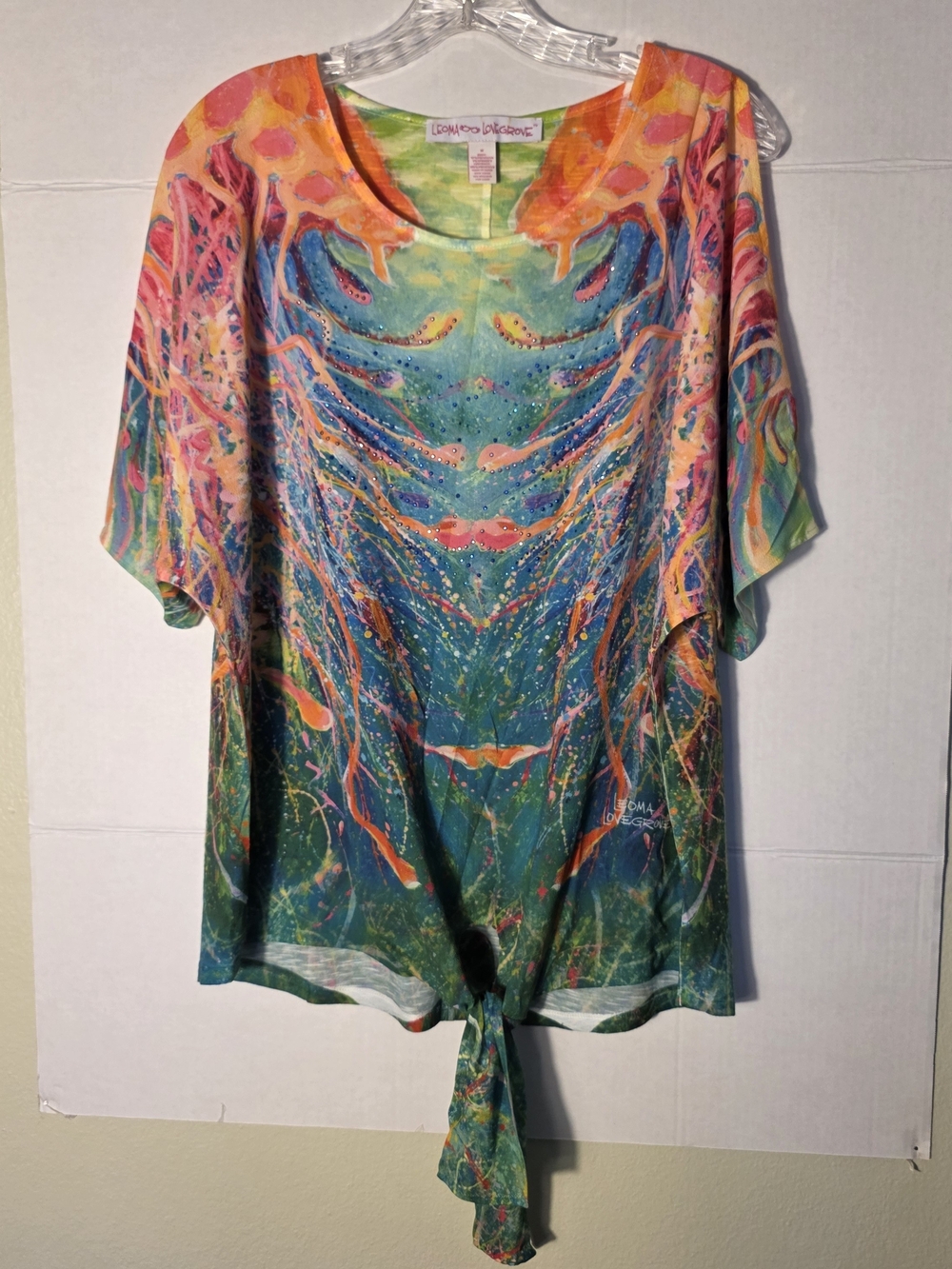 Leoma Lovegrove Wearable Art Cold Shoulder Jellyfish Blouse Tie Front Aquatic